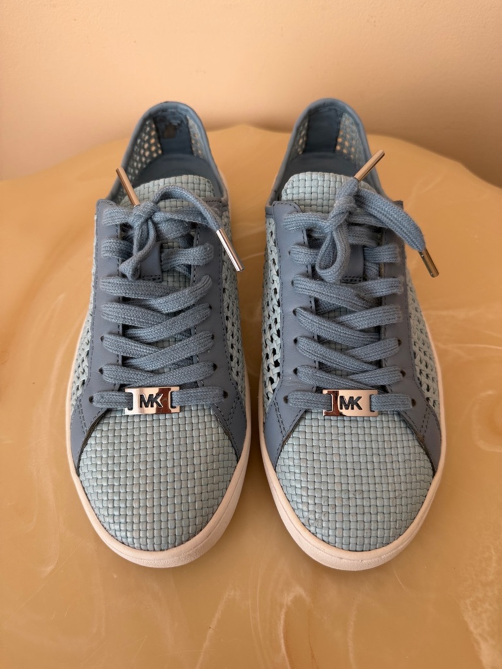 Michael Kors Light Blue Woven Lace-Up Sneakers Size 8.5 - Perforated - Picture 3 of 9